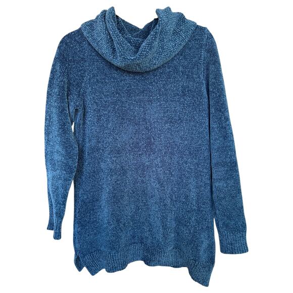 Lands' End Women's Blue Chenille Cowl Neck Sweater Size Medium Tall 10-12 - Picture 2 of 5